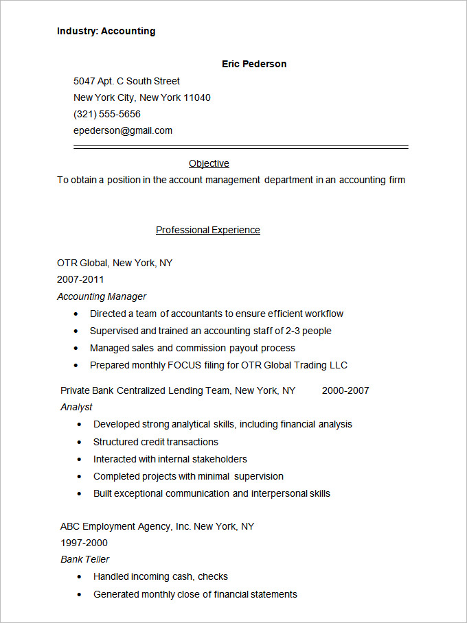 accounting resume cv 23 Accounting  Resume  Templates PDF DOC Free 