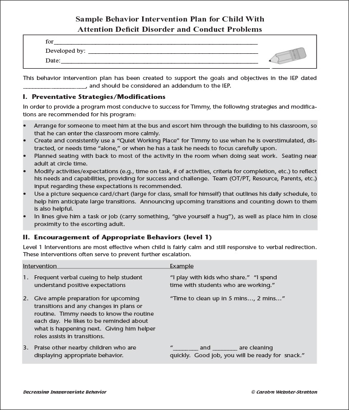 Behavior Intervention Plan Template Behavior Intervention Plan Editable