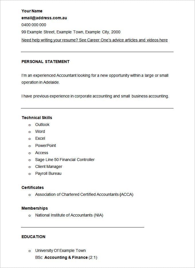 cv template finance financial accountant