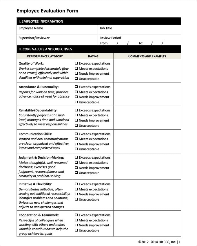 17+ HR Evaluation Forms HR Templates Free & Premium Templates