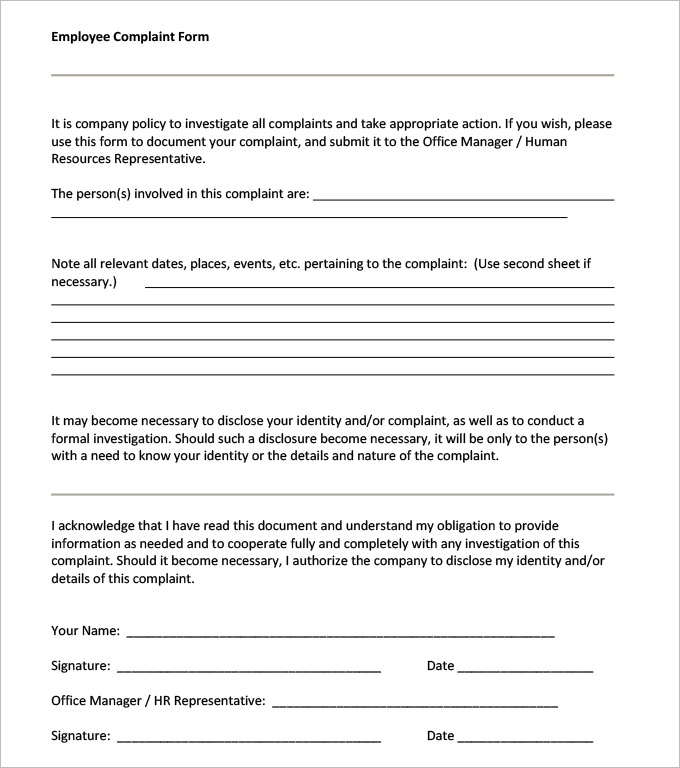 employee harassment complaint form