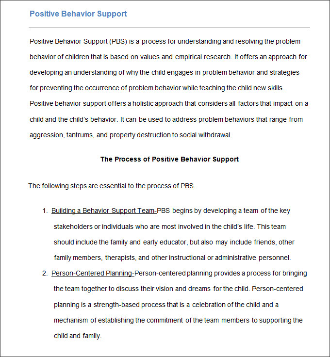 Positive Behavior Support Plan Example Behavior Support Plan Template - 4+ Free Word, PDF Documents Download