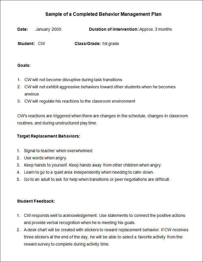 Behavior Plan Template 3+ Free Word, PDF Documents Download