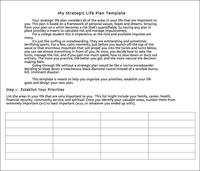 strategic life plan template