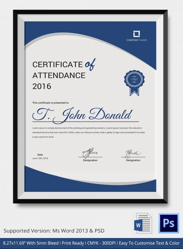 Attendance Certificate Template – 24+ Free Word, PDF Documents Download