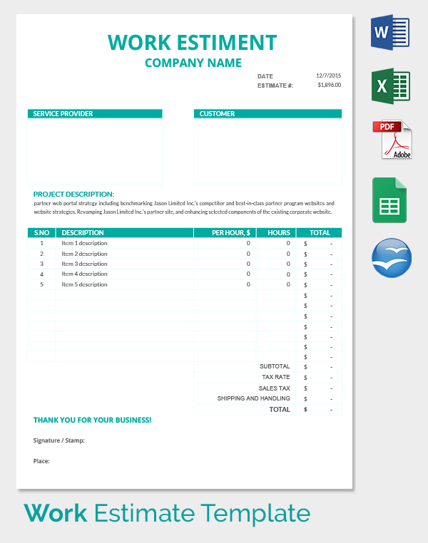 Project Estimate Template Excel Free