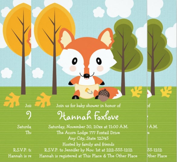 fox in diapers baby shower invitation card