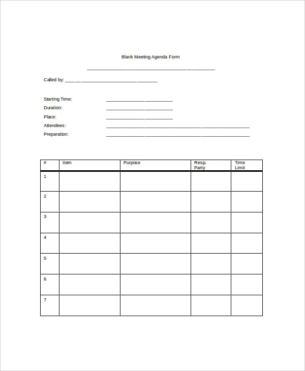 blank meeting agenda form