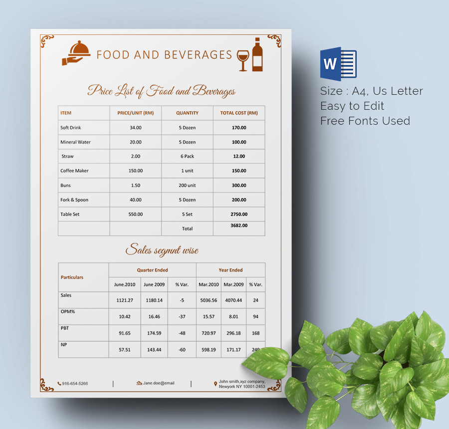 40 Price List Templates DOC PDF Excel PSD