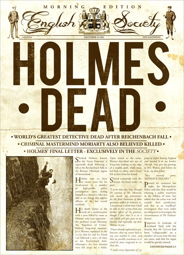 vintage style sherlock holmes inspired newspaper