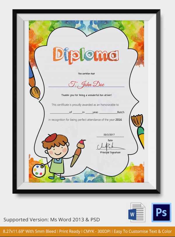 Preschool Certificate Template 18  Free Word PDF PSD Format Download