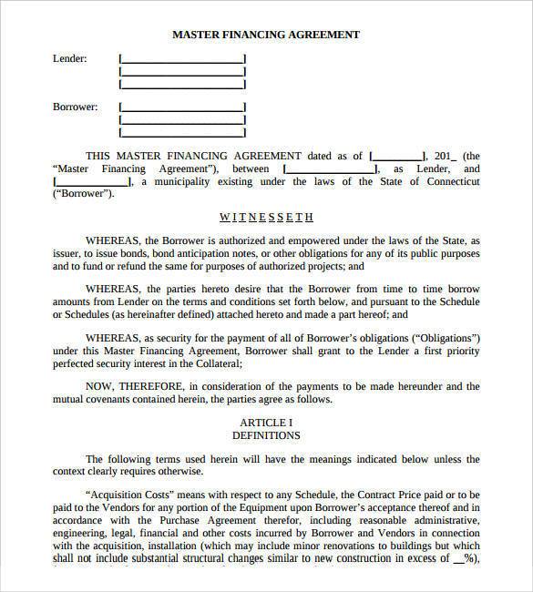 financing agreement contract template