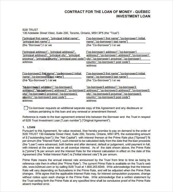 money loan contract template free