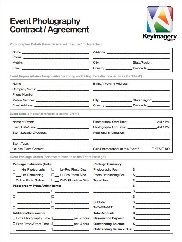 contract template for photography printable free