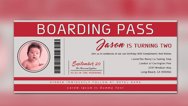 Red & Blue Boarding Pass Train Childrens Birthday Party Invitations