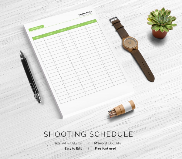 Films Shooting Schedule Template