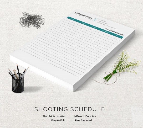 Sample Films Shooting Schedule Template