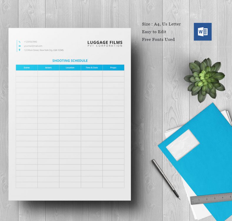 A4 Shooting Schedule Template