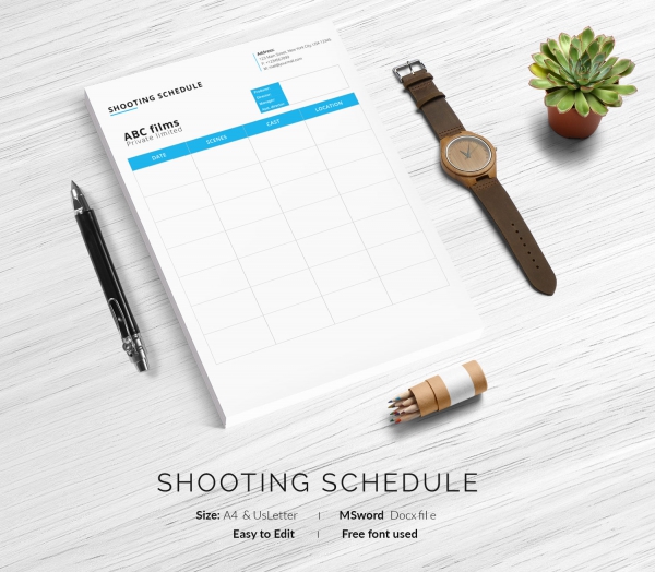 Sample Films Shooting Schedule Template