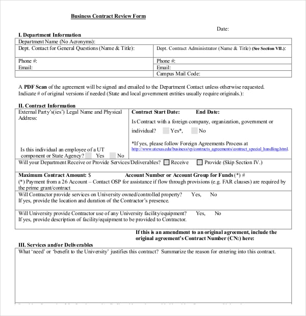 business contract review form pdf format