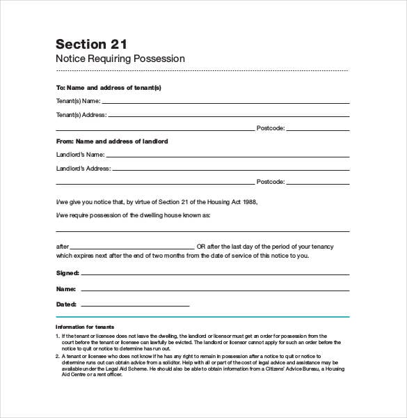 free section 21 eviction notice template