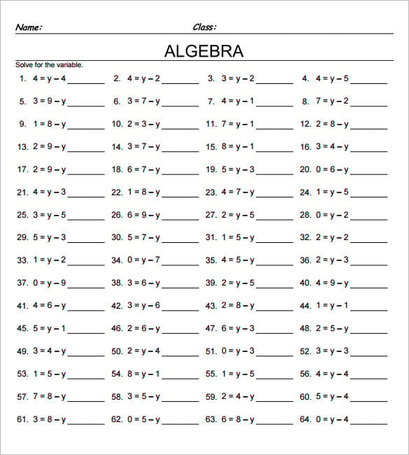 7th grade algebra worksheets printable