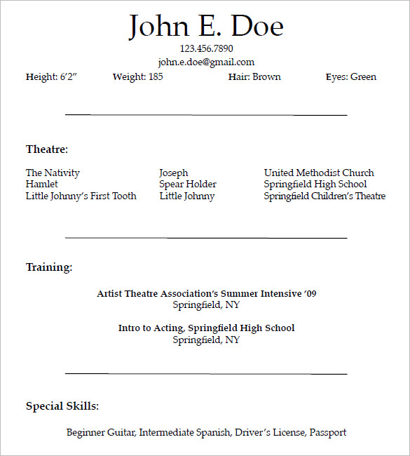 12+ Acting Resume Templates Free Samples, Examples, & Formats Download