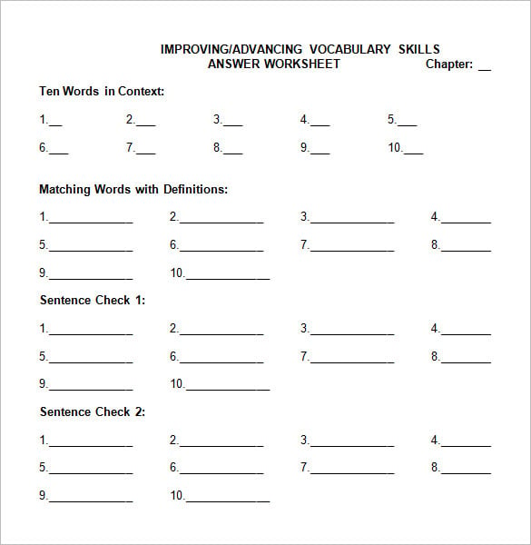 advance vocabulary worksheet template