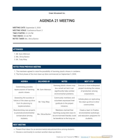 agenda 21 meeting template