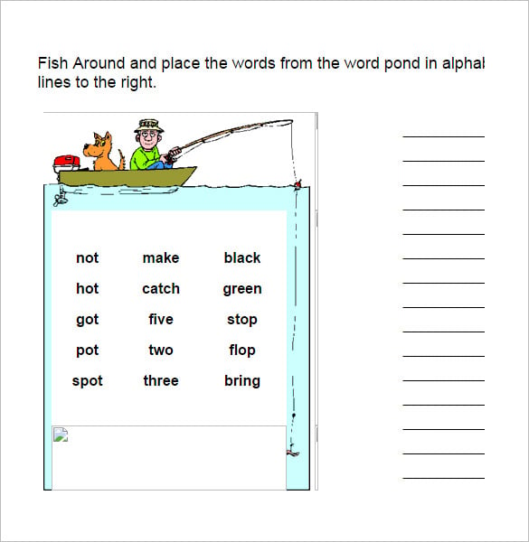 alphabetize grade one vocabulary worksheet