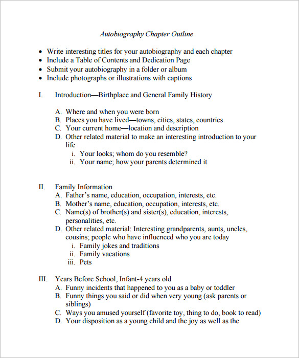 outline of autobiography essay