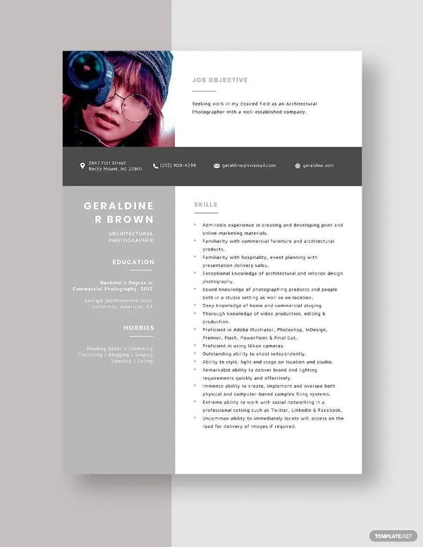 architectural photographer resume