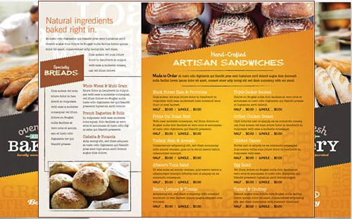 artisan bakery take out brochure menu template