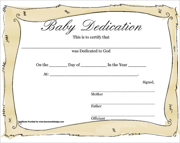 baby dedication certificate with frame