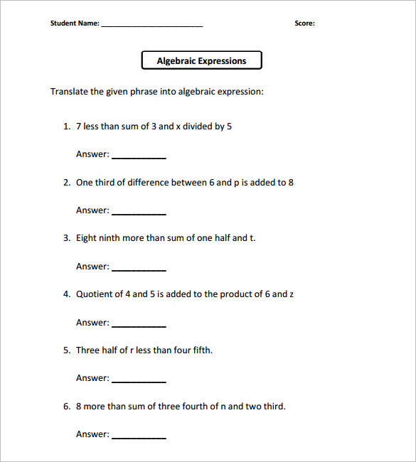 basic algebra worksheets