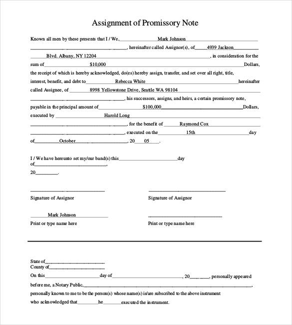 basic assignment of promissory note