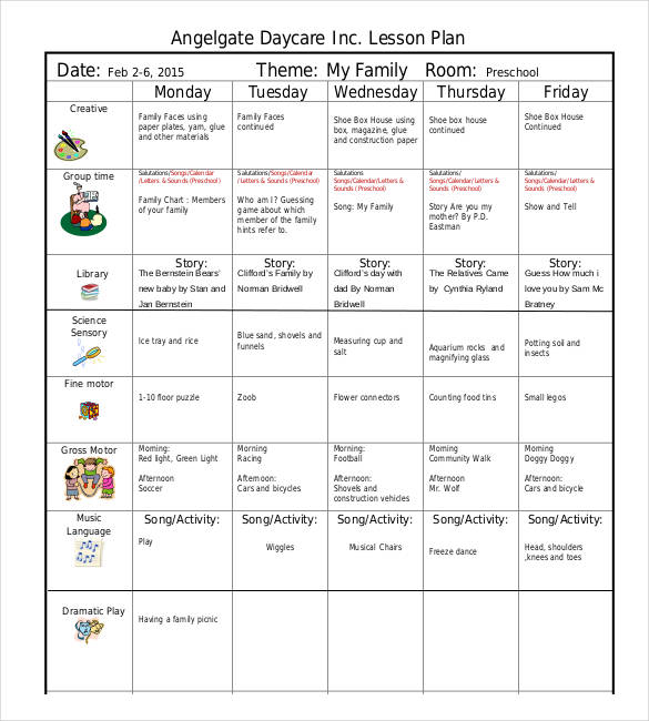 modèle de plan de leçon préscolaire de base pour la garderie
