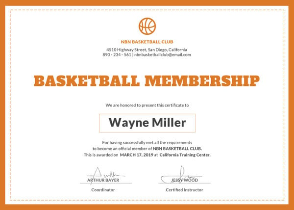 basketball certificate word template