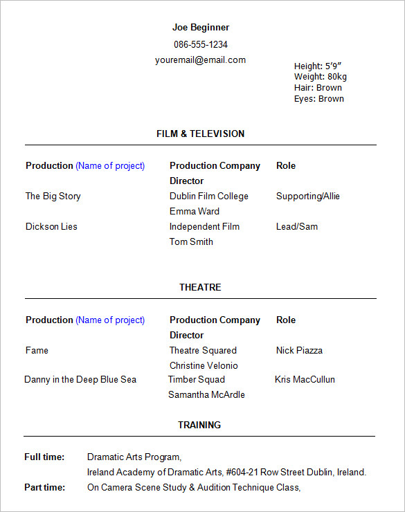 12 Acting Resume Templates Free Samples Examples Formats Download