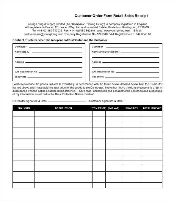 best customer order form retail sales receipt