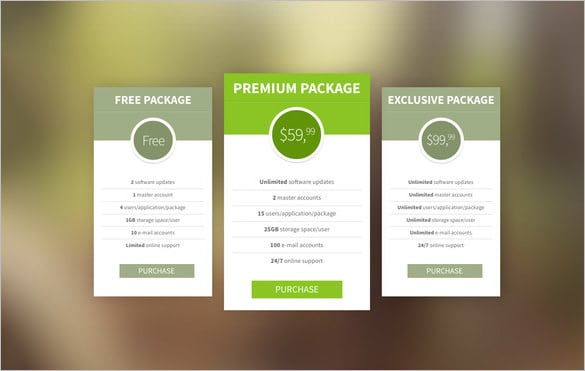 best psd pricing table template download