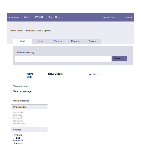 blank facebook layout
