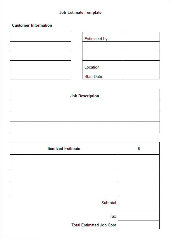 blank job estimate template free download