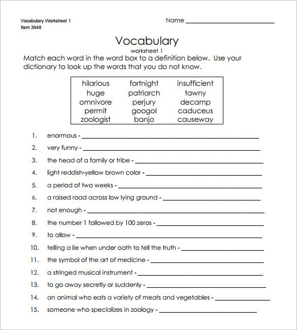 blank printable vocabulary definition worksheet template