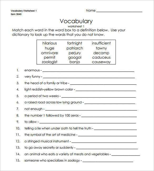 Free Printable Definition Worksheets