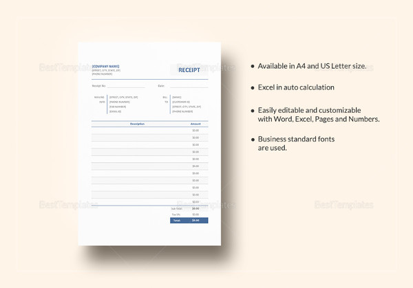 blank receipt template in word