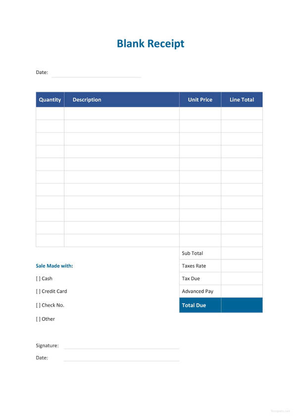 Blank Receipt Templates 9 Free Word Excel PDF Formats Samples Examples Designs