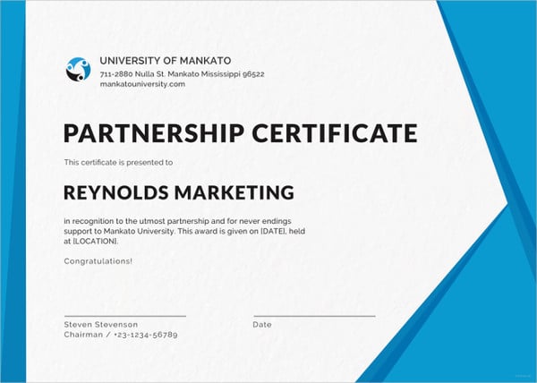business partnership certificate design template