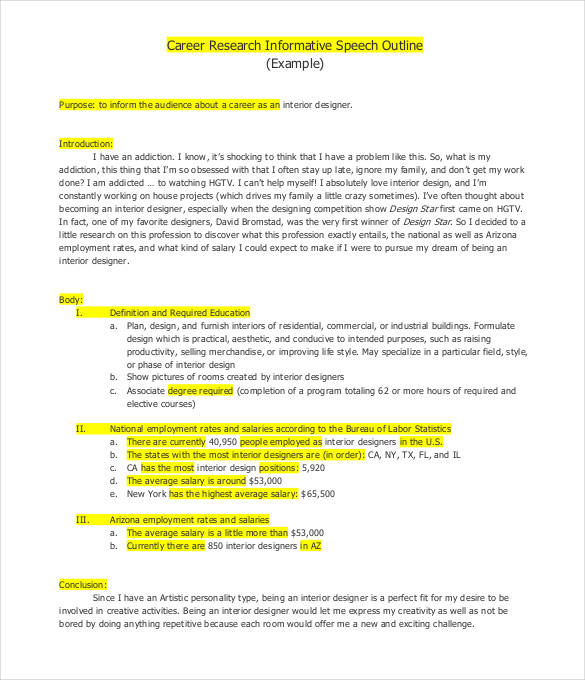 career research informative speech outline