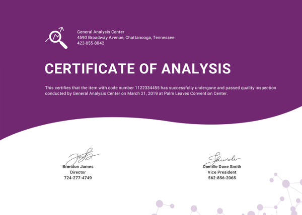 certificate of analysis template